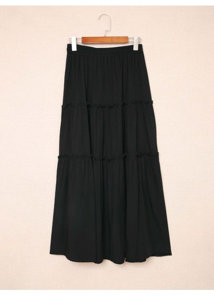 FRILL TIERED DRAWSTRING WAIST MAXI SKIRT