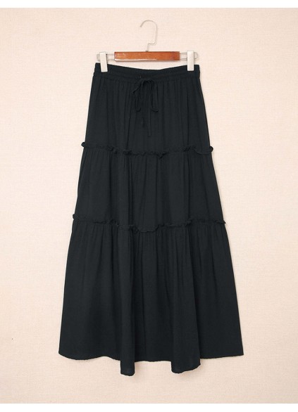 FRILL TIERED DRAWSTRING WAIST MAXI SKIRT