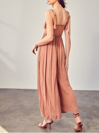 Front Chest V Line Smocked Jumpsuit