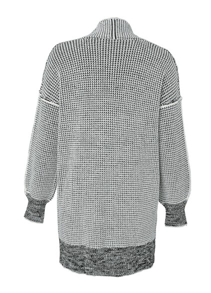 Gray Plaid Knitted Long Open Front Cardigan