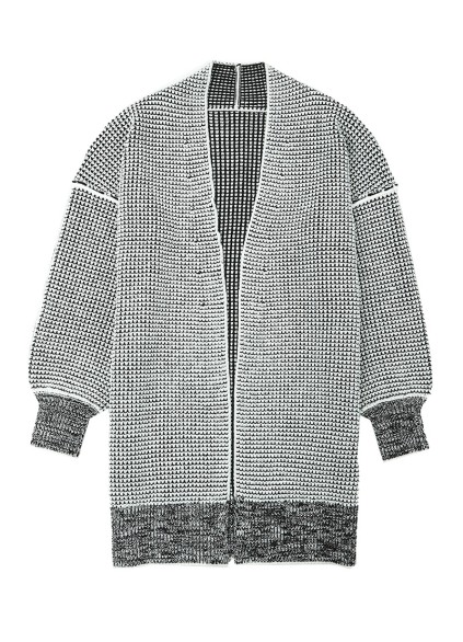 Gray Plaid Knitted Long Open Front Cardigan