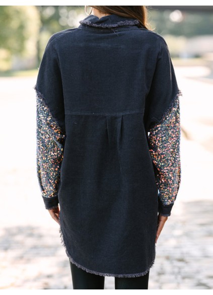 Gray Sequin Sleeve Shacket