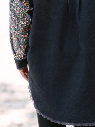 Gray Sequin Sleeve Shacket