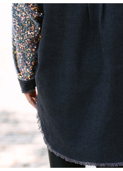 Gray Sequin Sleeve Shacket