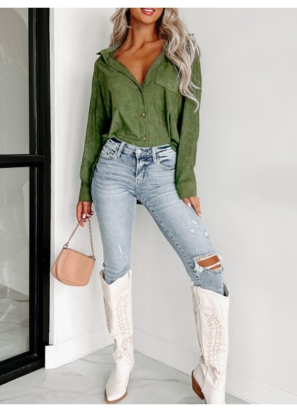 Green deerskin velvet shirt