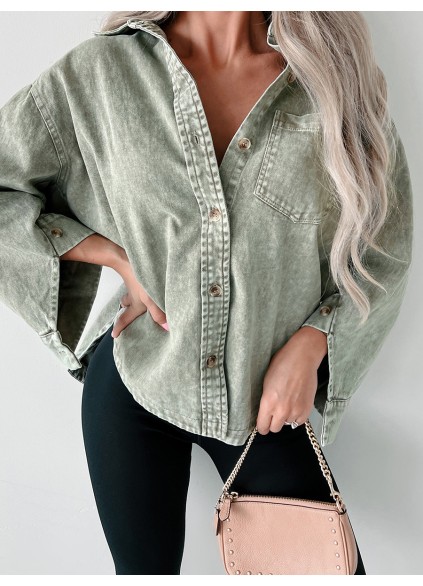 Green denim shirt