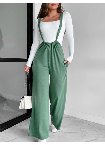 Green knit overalls