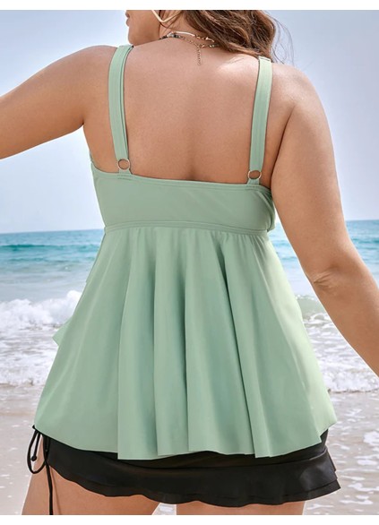 Green lotus knot sexy off-the-shoulder one-piece swimsuit