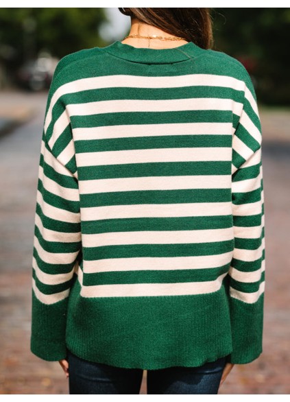 Green Striped Cardigan