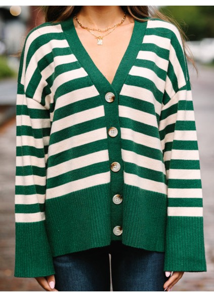 Green Striped Cardigan