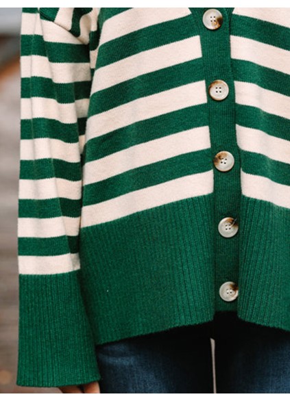 Green Striped Cardigan