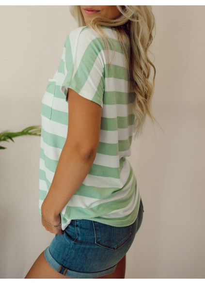 Green striped pocket T-shirt