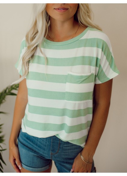 Green striped pocket T-shirt