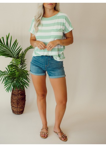 Green striped pocket T-shirt