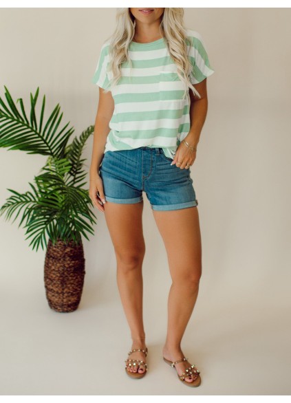 Green striped pocket T-shirt