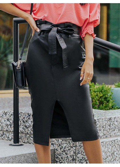 HIGH WAIST PU MIDI SKIRT