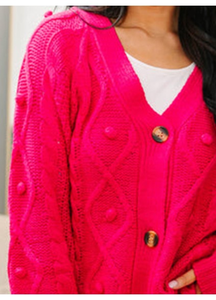 Hot Pink Cable Knit Cardigan