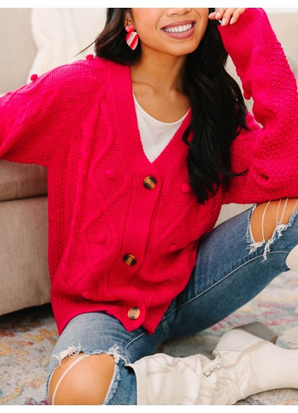 Hot Pink Cable Knit Cardigan