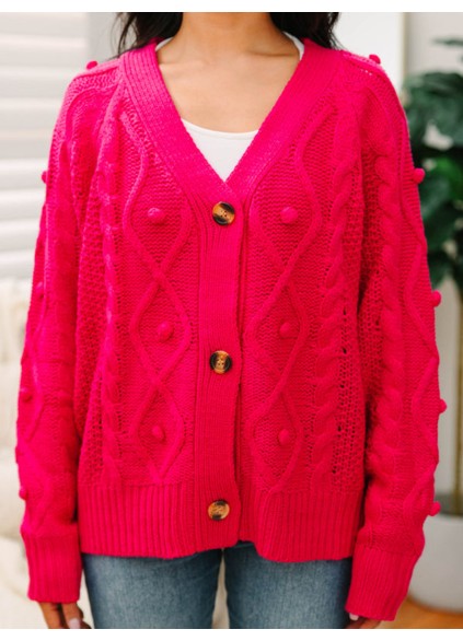 Hot Pink Cable Knit Cardigan