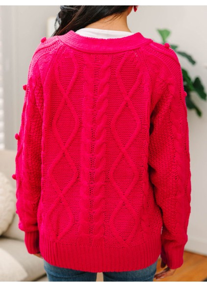 Hot Pink Cable Knit Cardigan