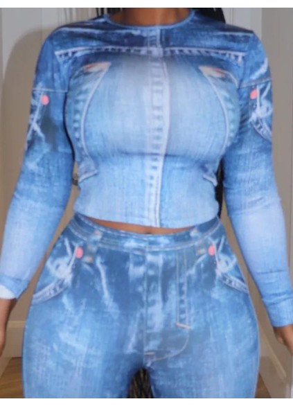 Denim printed top and leggings set