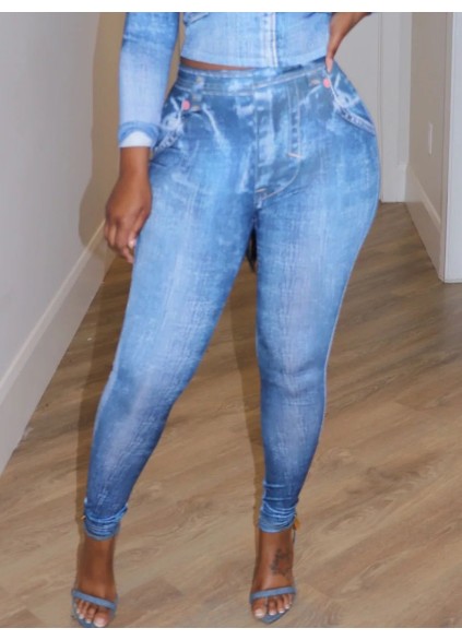 Denim printed top and leggings set