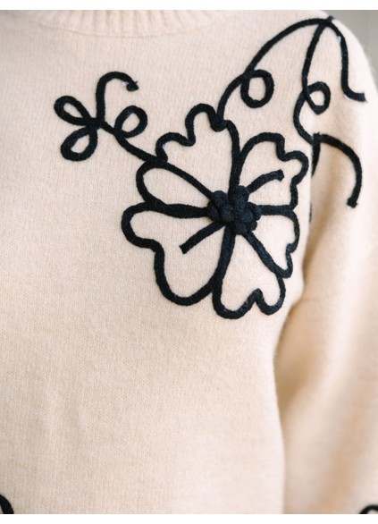 Natural Brown Floral Sweater