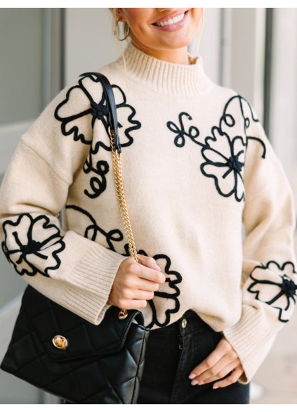 Natural Brown Floral Sweater