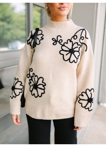 Natural Brown Floral Sweater