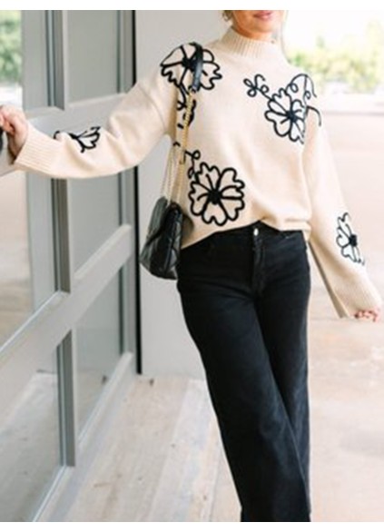 Natural Brown Floral Sweater