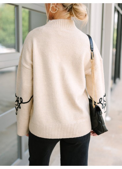 Natural Brown Floral Sweater
