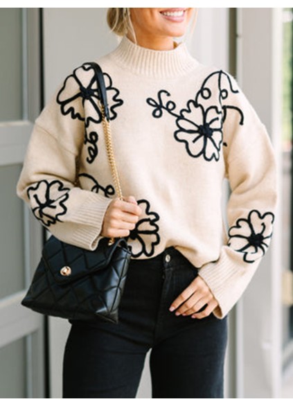Natural Brown Floral Sweater