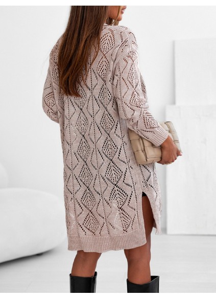 Khaki Hollow-out Openwork Knit Cardigan