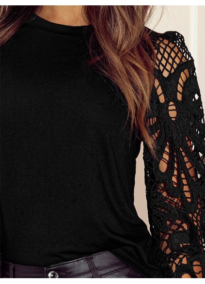 KNIT PATCH LACE FITTED ELEGANT TOP
