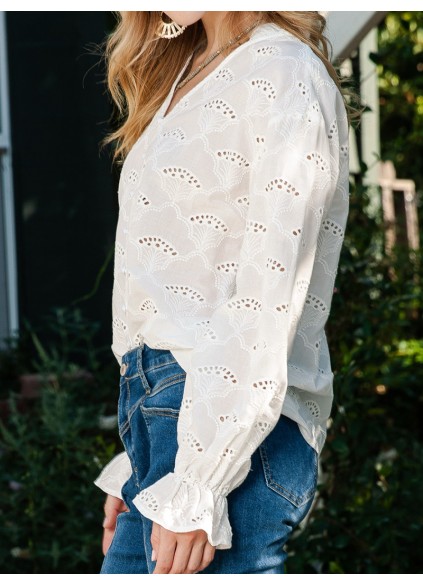 LACE BUTTON V NECK SHEATH CASUAL BLOUSE
