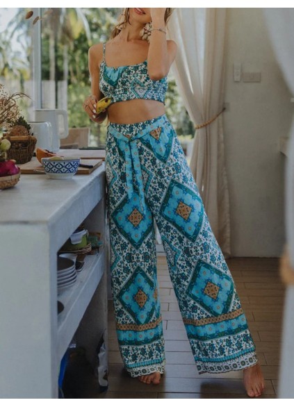 Leisure plant printed one piece set