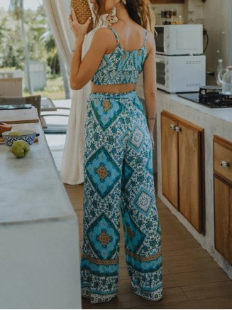 Leisure plant printed one piece set
