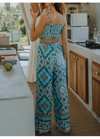 Leisure plant printed one piece set