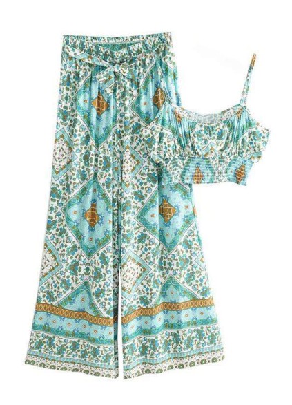 Leisure plant printed one piece set