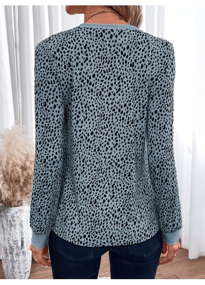 LEOPARD ROUND NECK SHIFT CASUAL BLOUSE TOP