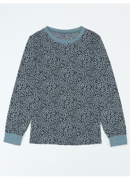 LEOPARD ROUND NECK SHIFT CASUAL BLOUSE TOP