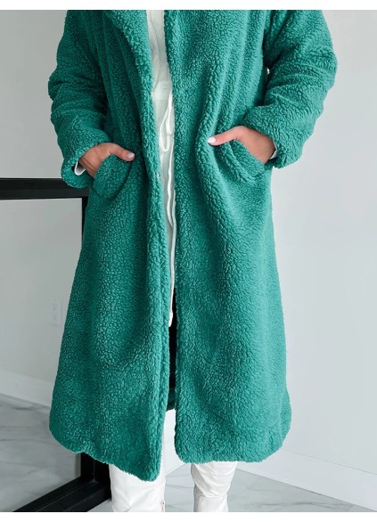 Long green teddy coat