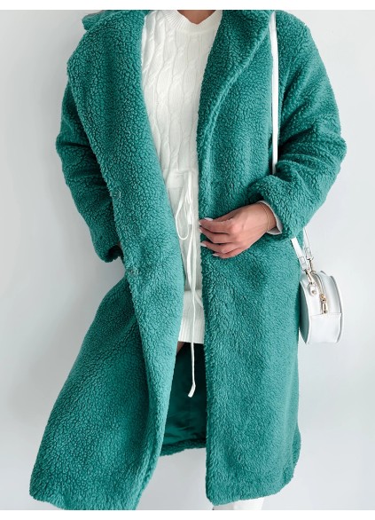 Long green teddy coat