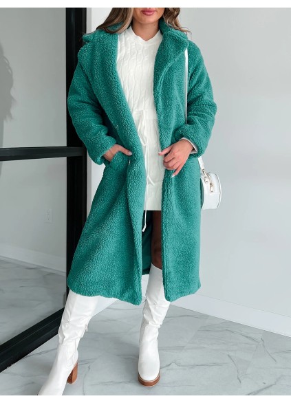 Long green teddy coat