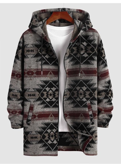 Men's Casual Oversized Print Coat Long Jacket