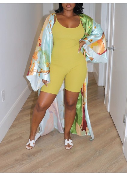 Multi color plant pattern large silhouette long kimono