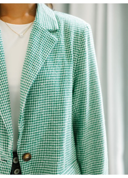 Next Up Emerald Green Houndstooth Blazer