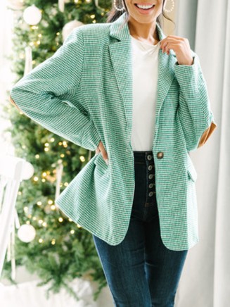 Next Up Emerald Green Houndstooth Blazer