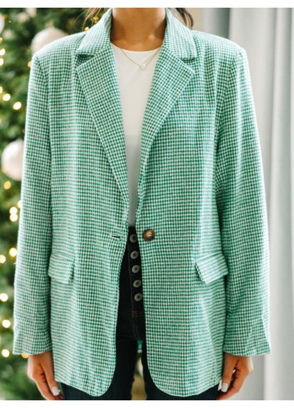 Next Up Emerald Green Houndstooth Blazer