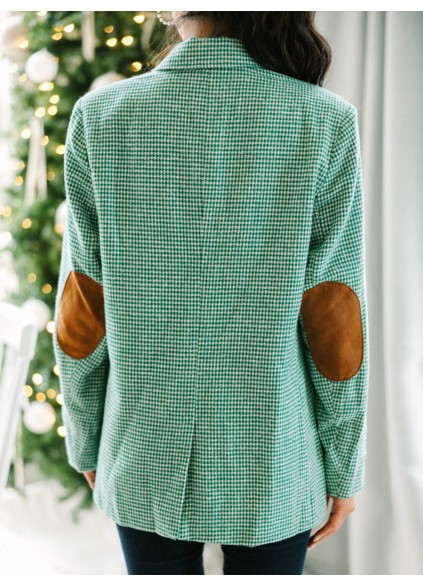 Next Up Emerald Green Houndstooth Blazer